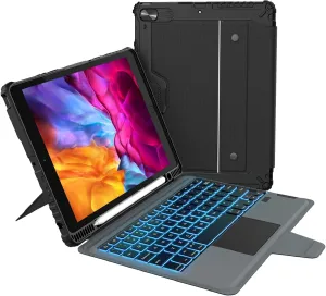 Nillkin for iPad 9th Generation Case with Keyboard (10.2", 2021), 7 Color Backlight, Pencil Holder, Multi Functional Keyboard, Anti Mis-touch Touchpad, Shockproof Keyboard Cover for iPad (9/8/7th Gen)