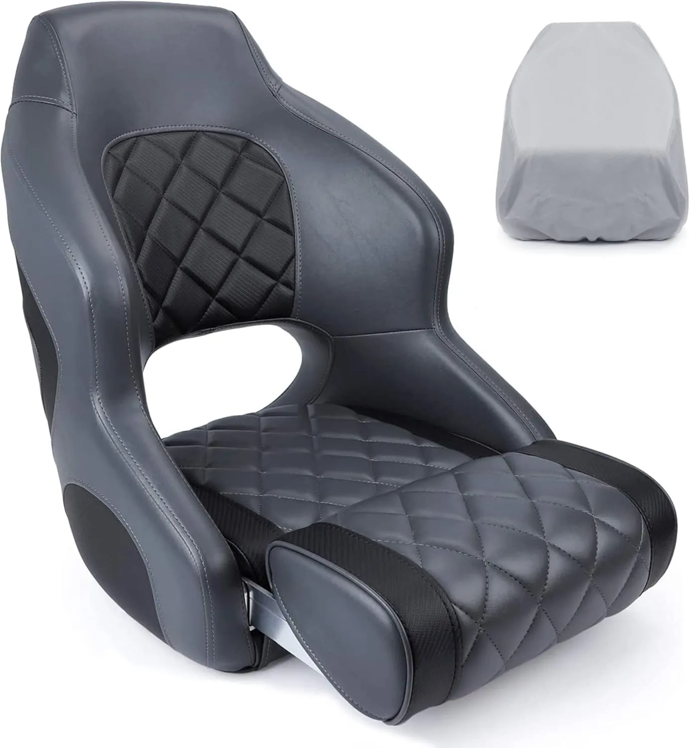 NORTHCAPTAIN Premium Marine Grade Vinyl Captain's Bucket Seat Flip-Up Boat Seat with Seat Cover for Fishing/Pontoon Boats