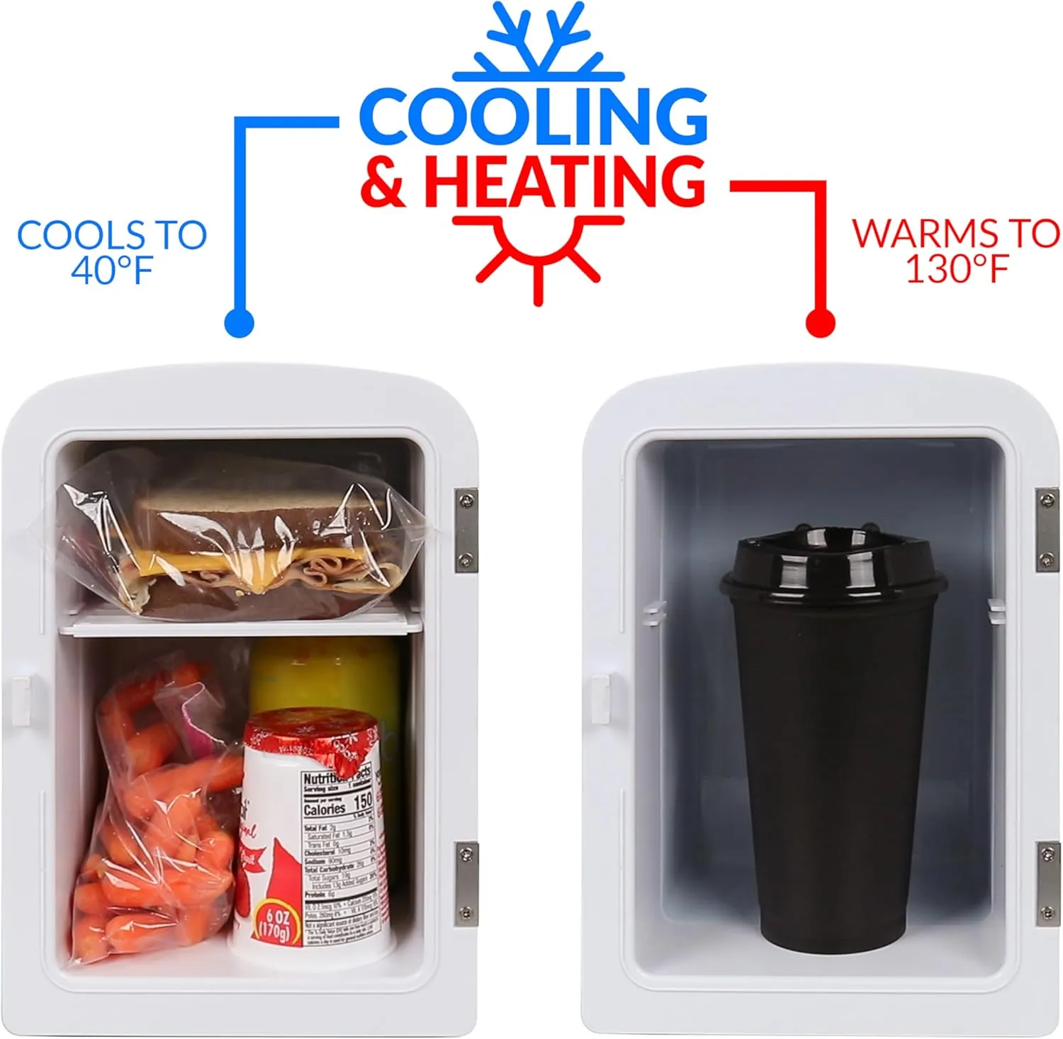 Nostalgia Retro 6-Can Personal Cooling and Heating Mini Refrigerator with Eraser Board Door Carry Handle and Display Window for Home, Office, Car, Boat or Dorm Room, Black