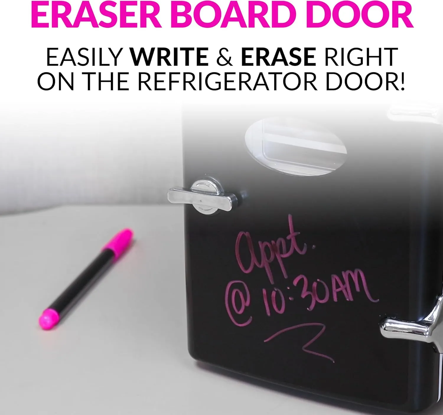 Nostalgia Retro 6-Can Personal Cooling and Heating Mini Refrigerator with Eraser Board Door Carry Handle and Display Window for Home, Office, Car, Boat or Dorm Room, Black