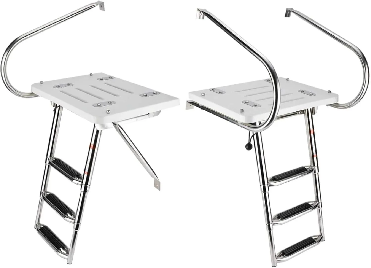 NovelBee 3 Step Universal Inboard Swim Fiberglass Platform Fold Down Ladder with Extra Wide Step and Two Handrails,Under Slide Mount Telescopic Boat Ladder with Mounting Hardware
