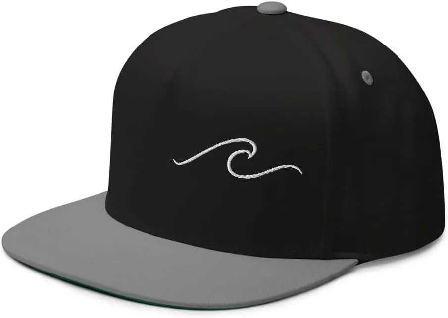 Ocean Wave Embroidered Snapback Hat Outdoor for Men & Women Adjustable Flat Bill Cap Mesh Beach Surfing Hat