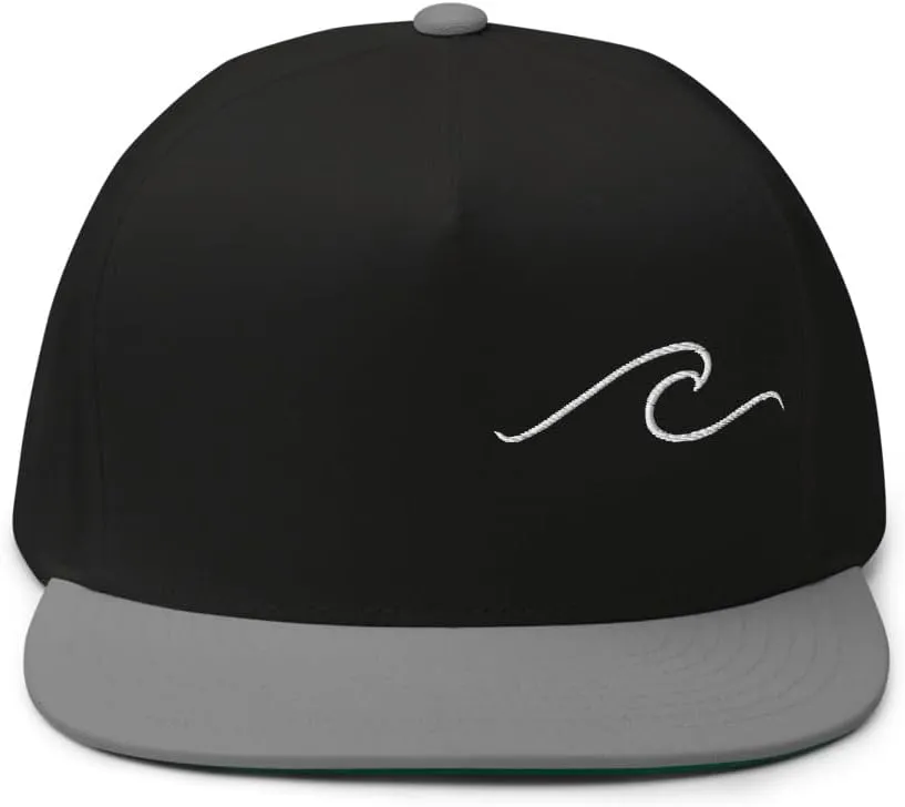 Ocean Wave Embroidered Snapback Hat Outdoor for Men & Women Adjustable Flat Bill Cap Mesh Beach Surfing Hat