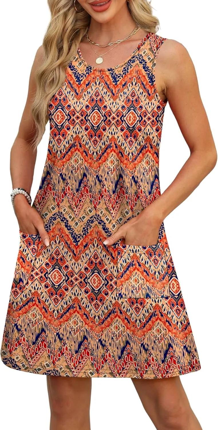 OFEEFAN Summer Dresses for Women Casual Sundress with Pocket Beach Cover Up Swimsuit