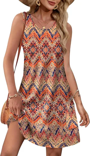 OFEEFAN Summer Dresses for Women Casual Sundress with Pocket Beach Cover Up Swimsuit