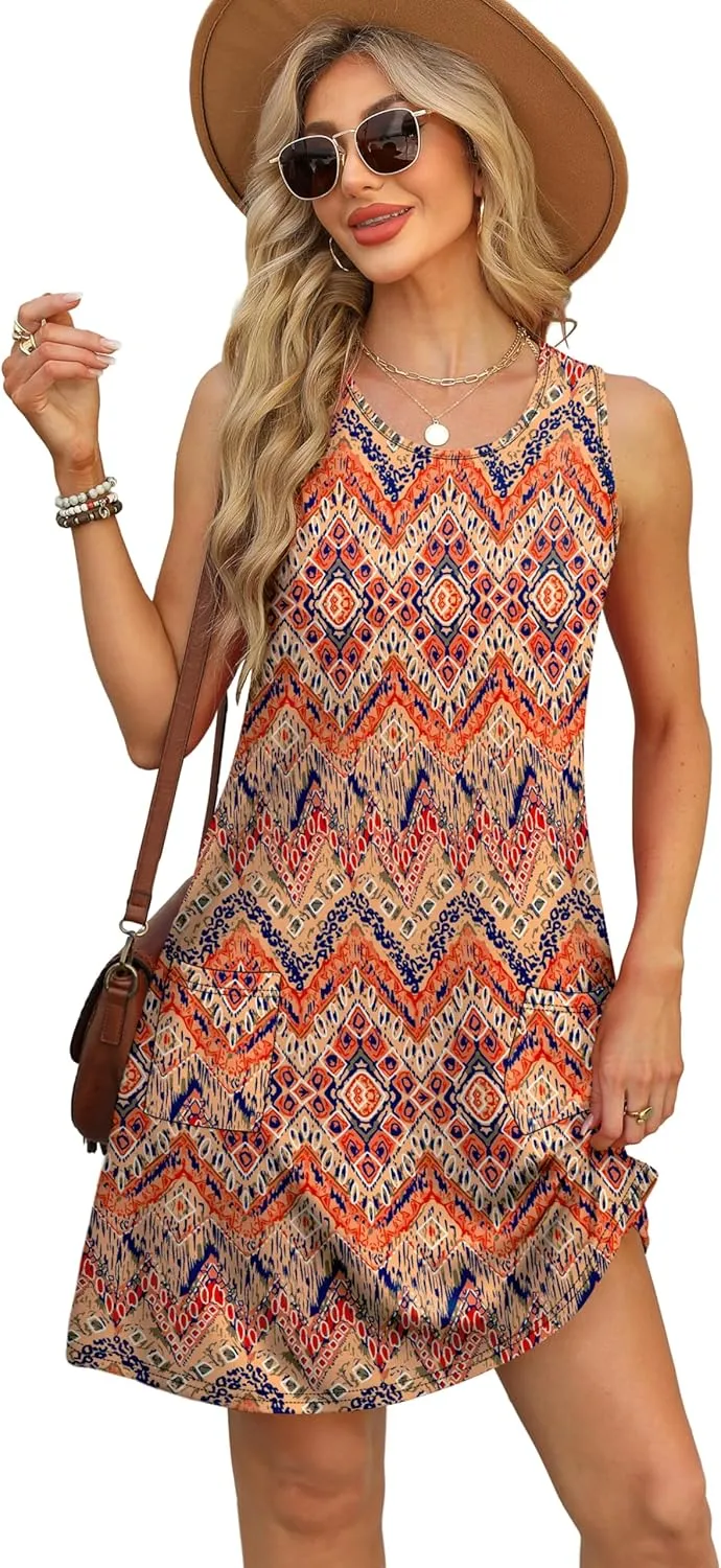 OFEEFAN Summer Dresses for Women Casual Sundress with Pocket Beach Cover Up Swimsuit