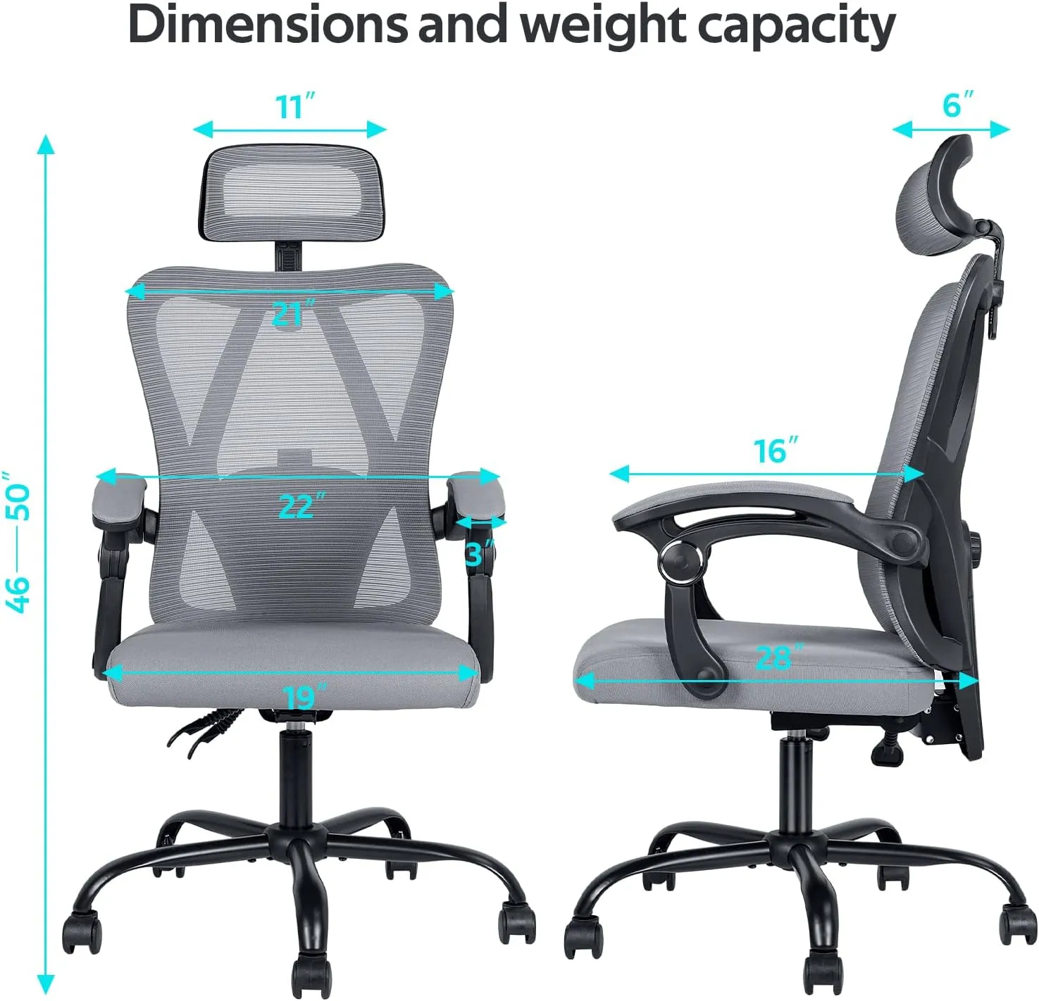 Office Computer Desk Chair, Ergonomic High-Back Mesh Office Chair with Wheels - Lumbar Support, Flip-Up Arms, Breathable Seat, Height Adjustment, Ideal for Home, Study, Gaming