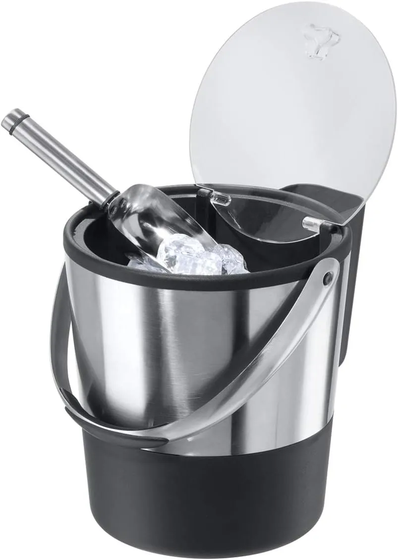 Oggi Insulated Ice Bucket, 4 Quart / 3.8 L, Stainless Steel, Black.