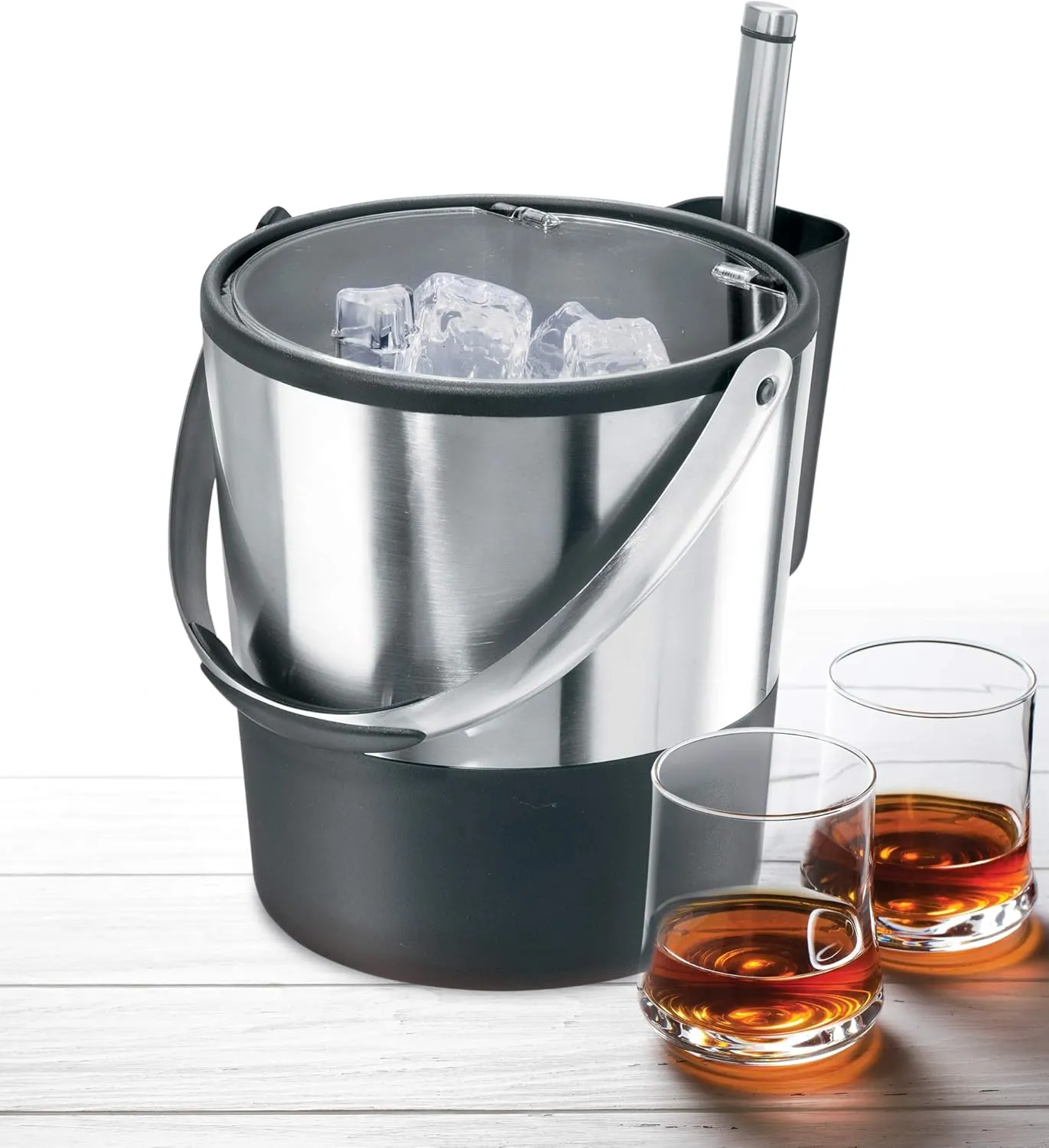 Oggi Insulated Ice Bucket, 4 Quart / 3.8 L, Stainless Steel, Black.