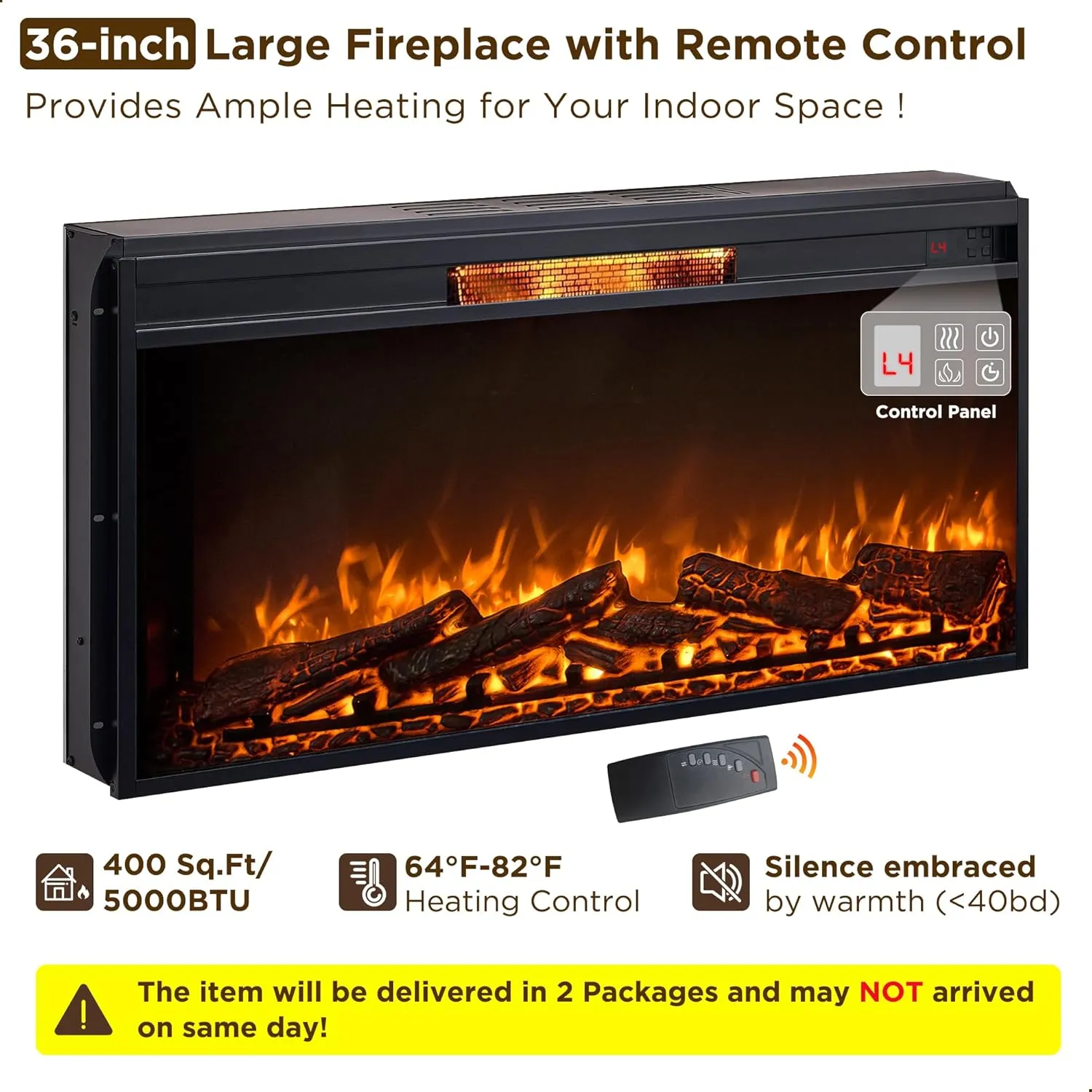OKD 52" Farmhouse Electric Fireplace with Mantel, Tall Fireplace TV Stand w/Sime-Open Cubby, 36" Freestanding Electric Fireplace Heater,Remote Control, Adjustable 3D Realistic Flame