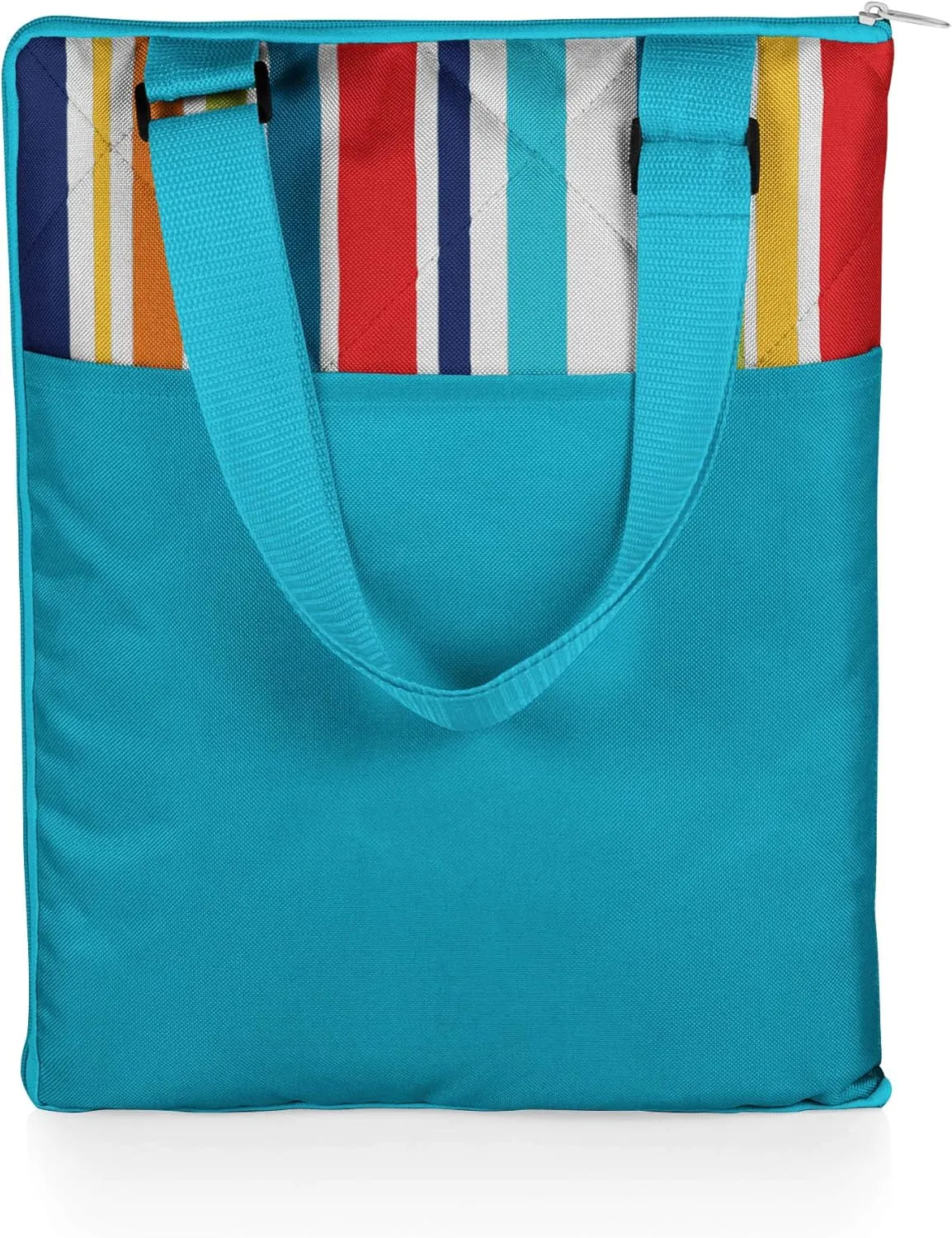 ONIVA - a Picnic Time brand - Vista Outdoor Picnic Blanket & Tote - Beach Blanket - Camping Blanket, (Fun Stripe Pattern with Aqua Blue Exterior)