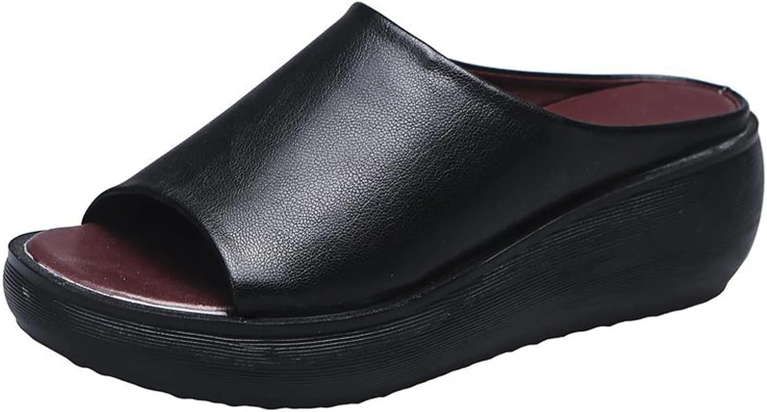 ORNVEION Women's Slip-On Platform Wedge High Heel Sandals,Comfortable and Soft Fashion Open Toe Slippers, Casual Outdoor Shoes