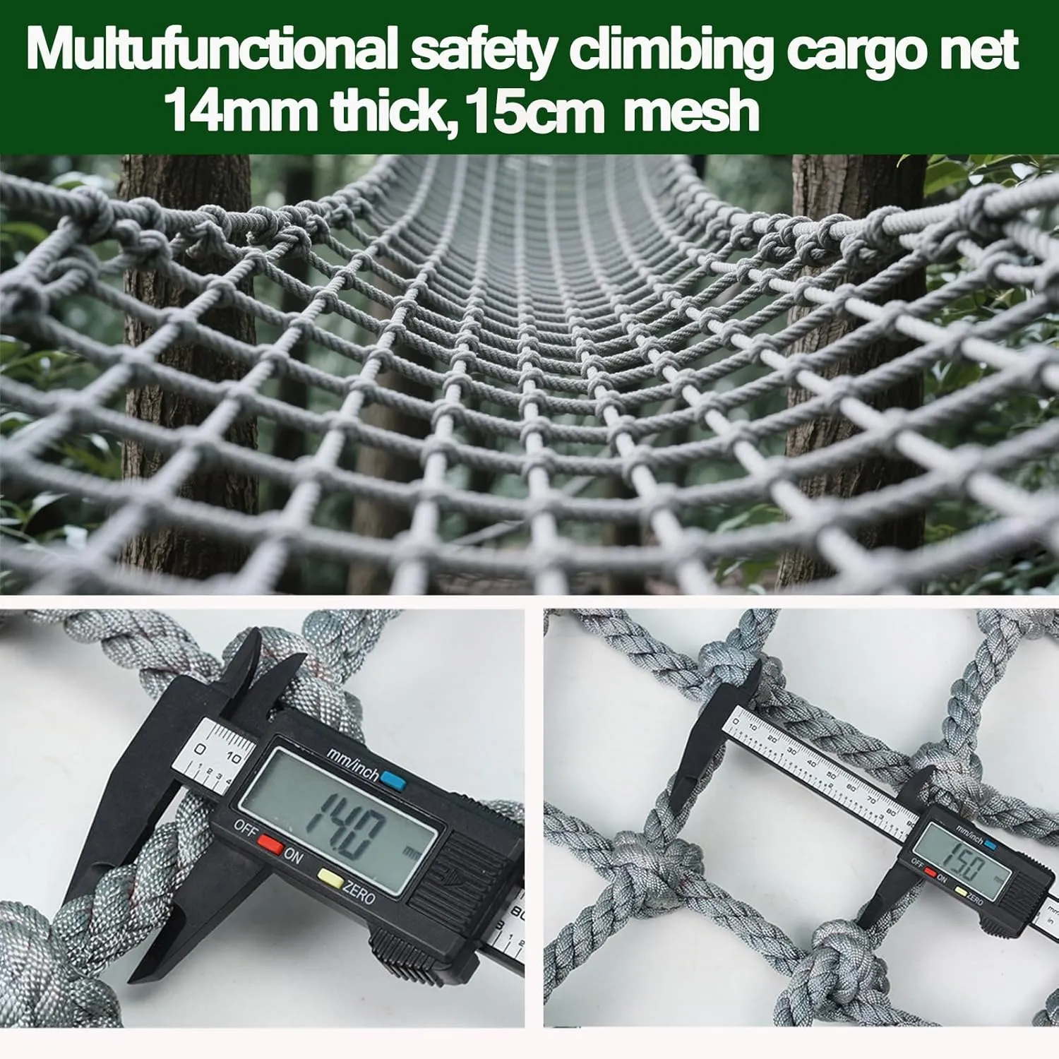 Outdoor Polyamide Climbing Net Thick 0.55 Inch Safety Playground Net Rope Ladder Heavy Duty Climbing Cargo Net Truck Trailer Fence Netting Plant Climbing Frame Net,2x8m(6.6x26.2ft)