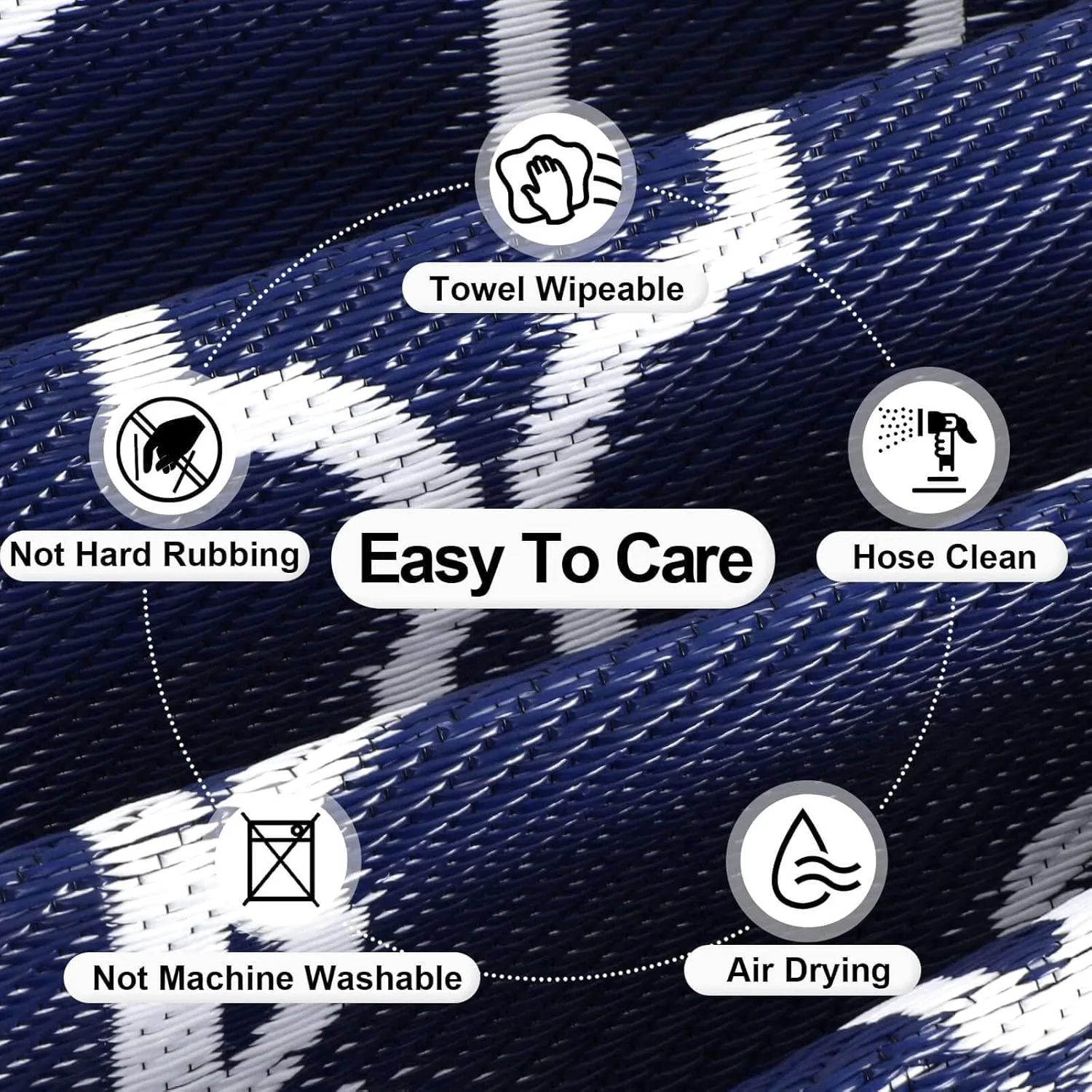 OutdoorLines Outdoor Reversible Rugs for Patio 4x6 ft - Outside Plastic Carpet, Stain & UV Resistant Portable RV Mat, Straw Rug for Camping, Backyard, Deck, Picnic, Porch Moroccan Navy & White