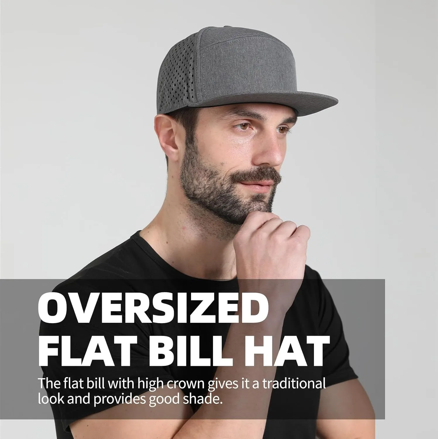 Oversize XXL Blank Flatbill Mesh Snapback Cap for Big Head 23.6"-25.6" Extra Large 6 Panel Camper Style Hat Baseball Cap