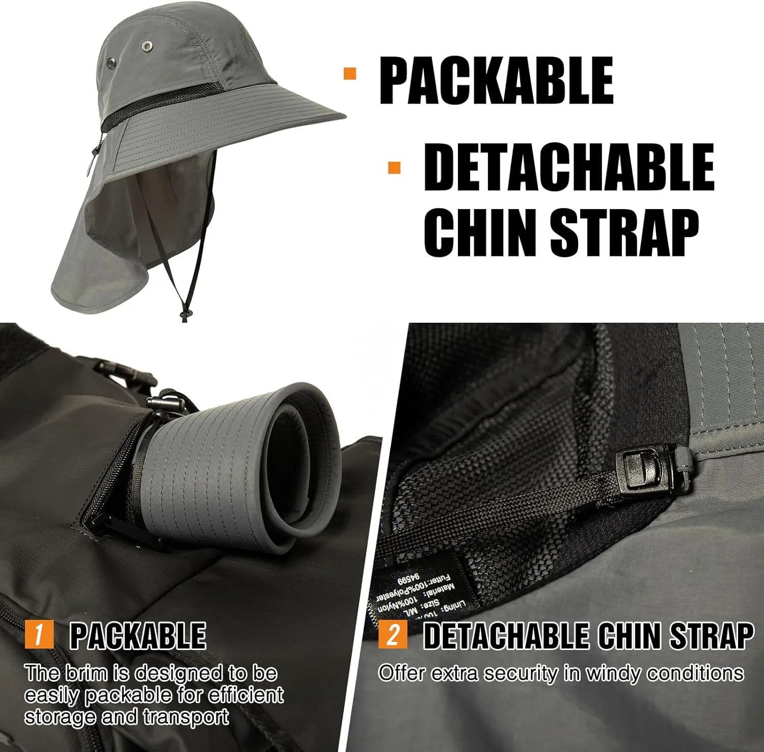 Oversized XL XXL Mens Sun Hat Big Head Neck Flap Shade Waterproof UPF50  Wide Brim Hat Fishing Safari Hiking