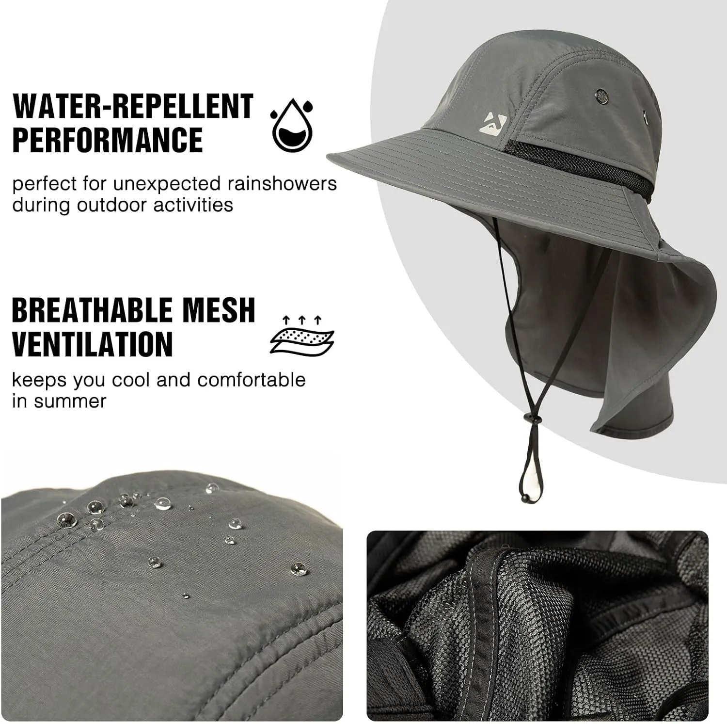 Oversized XL XXL Mens Sun Hat Big Head Neck Flap Shade Waterproof UPF50  Wide Brim Hat Fishing Safari Hiking