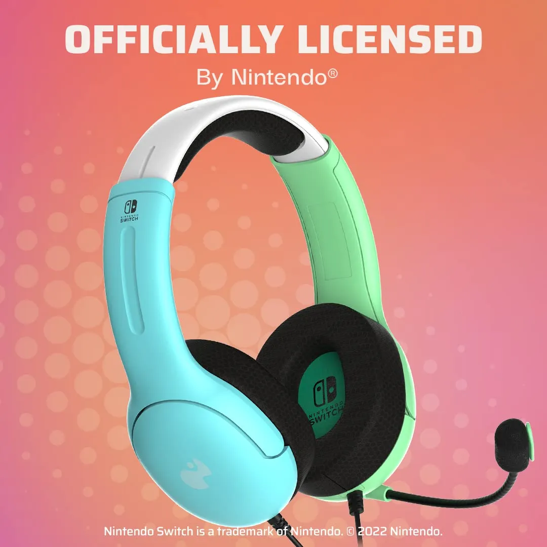 PDP Gaming LVL40 Stereo Headset with Mic for Nintendo Switch/Switch Lite/OLED - Wired Power Noise Cancelling Microphone, Lightweight, Soft Comfort On Ear Headphones (Animal Crossing Blue & Green)