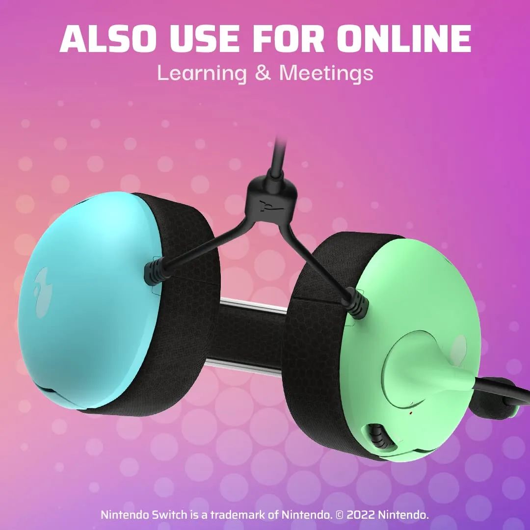 PDP Gaming LVL40 Stereo Headset with Mic for Nintendo Switch/Switch Lite/OLED - Wired Power Noise Cancelling Microphone, Lightweight, Soft Comfort On Ear Headphones (Animal Crossing Blue & Green)