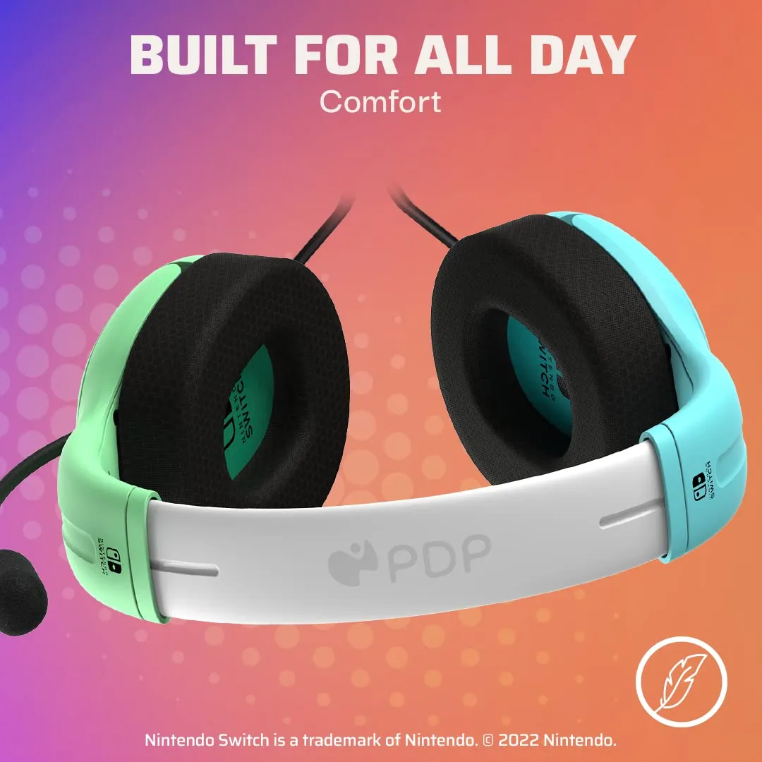 PDP Gaming LVL40 Stereo Headset with Mic for Nintendo Switch/Switch Lite/OLED - Wired Power Noise Cancelling Microphone, Lightweight, Soft Comfort On Ear Headphones (Animal Crossing Blue & Green)