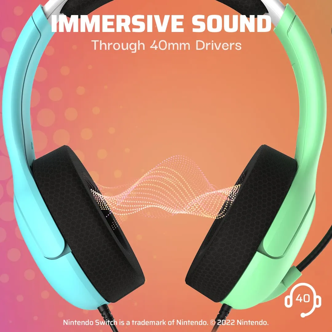 PDP Gaming LVL40 Stereo Headset with Mic for Nintendo Switch/Switch Lite/OLED - Wired Power Noise Cancelling Microphone, Lightweight, Soft Comfort On Ear Headphones (Animal Crossing Blue & Green)