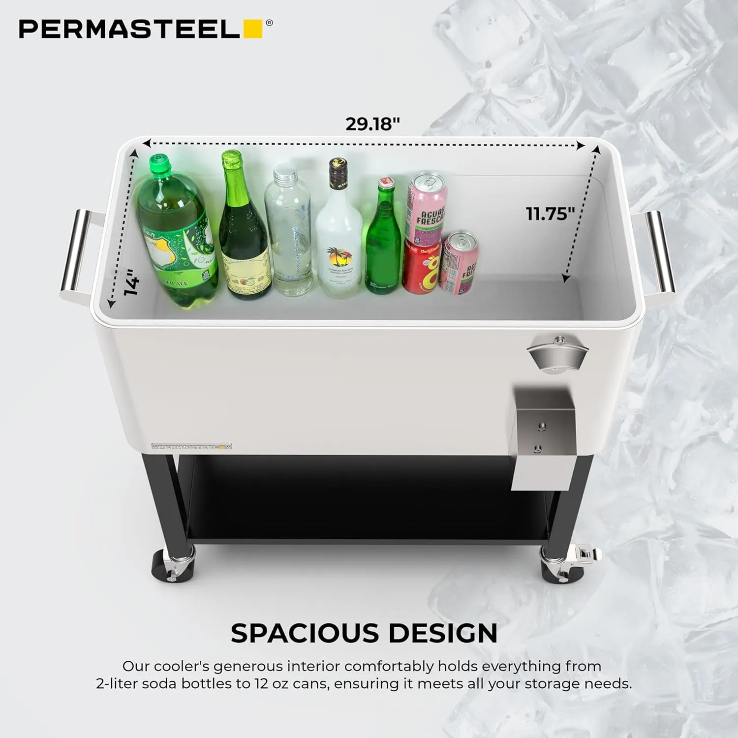 Permasteel 80-Qt Outdoor Patio Cooler with Removable Basin, Outside Beverage Cooler Cart, Rolling Cooler with Wheels and Handles, Stainless Steel