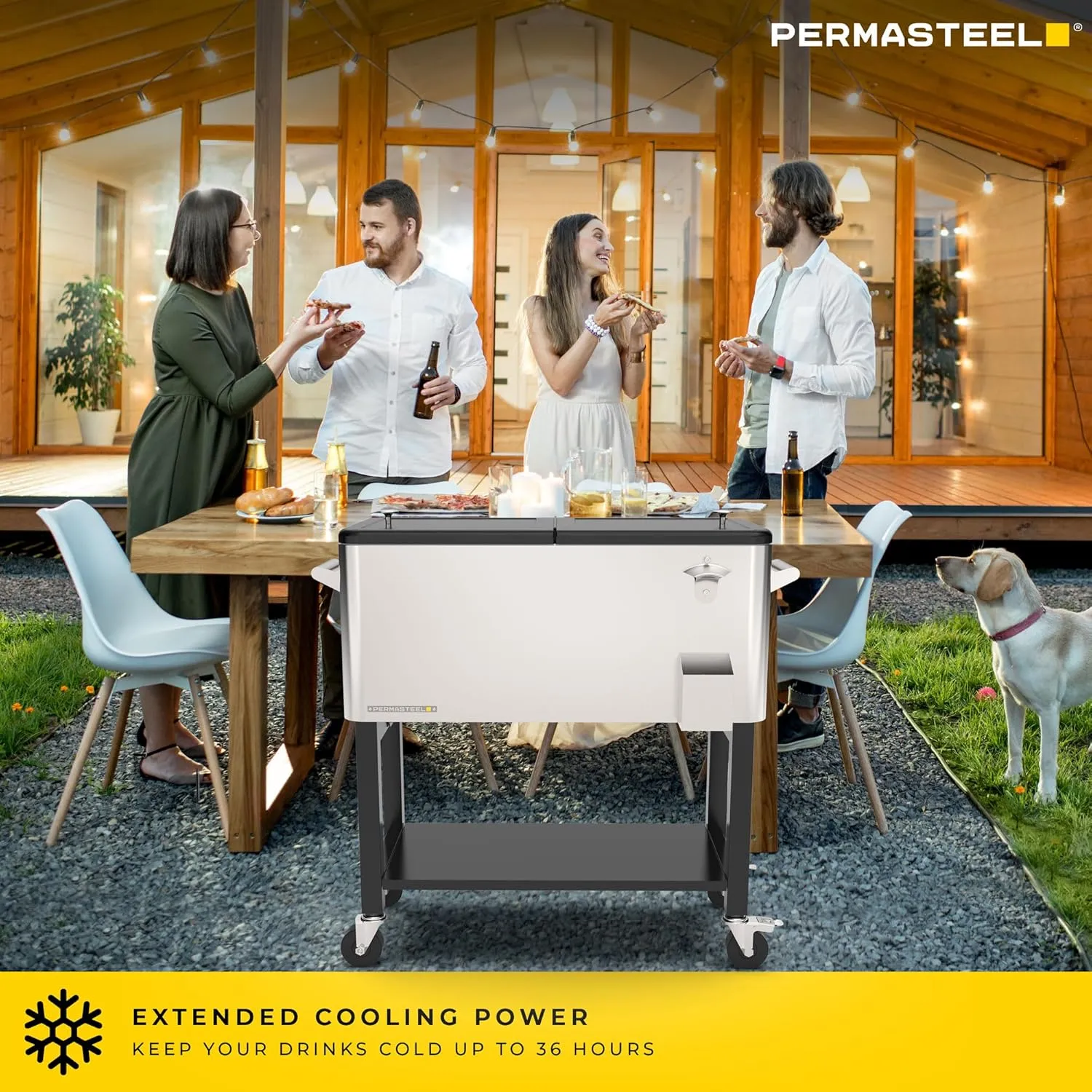 Permasteel 80-Qt Outdoor Patio Cooler with Removable Basin, Outside Beverage Cooler Cart, Rolling Cooler with Wheels and Handles, Stainless Steel