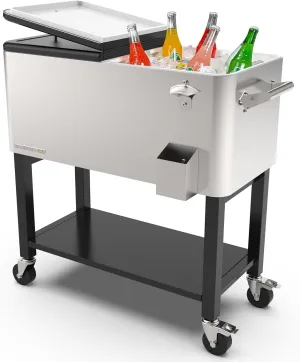 Permasteel 80-Qt Outdoor Patio Cooler with Removable Basin, Outside Beverage Cooler Cart, Rolling Cooler with Wheels and Handles, Stainless Steel