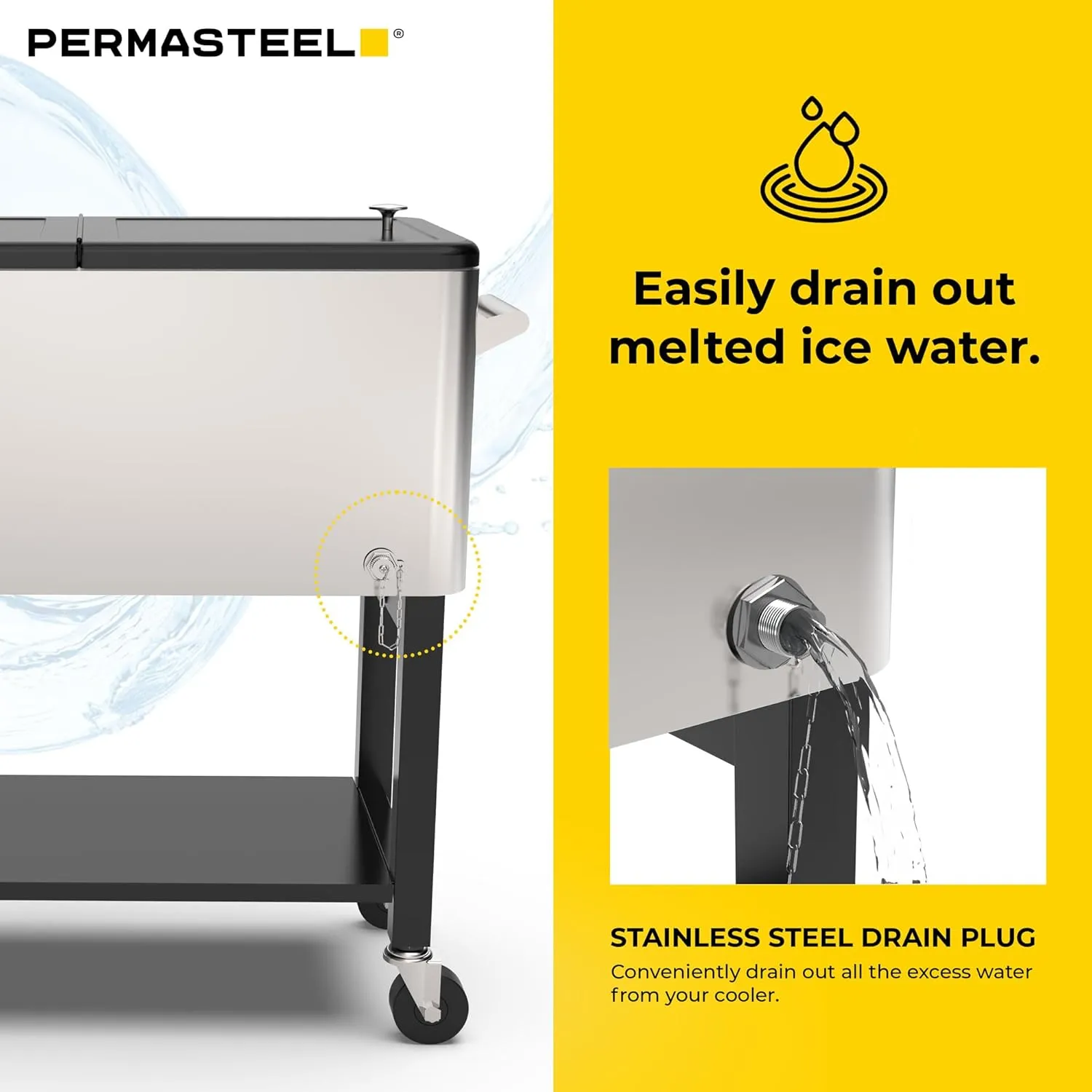 Permasteel 80-Qt Outdoor Patio Cooler with Removable Basin, Outside Beverage Cooler Cart, Rolling Cooler with Wheels and Handles, Stainless Steel