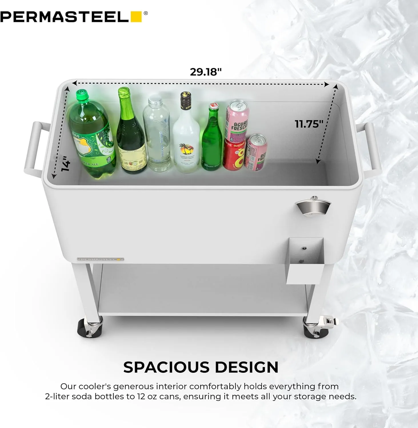 Permasteel 80-Qt Outdoor Patio Cooler with Removable Basin, Outside Beverage Cooler Cart, Rolling Cooler with Wheels and Handles, White