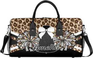 Personalized Gym Bag Cheer Sports Duffle Bag with Name Waterproof Foldable Cheerleaders Weekender Overnight Travel Bag for Women Brown