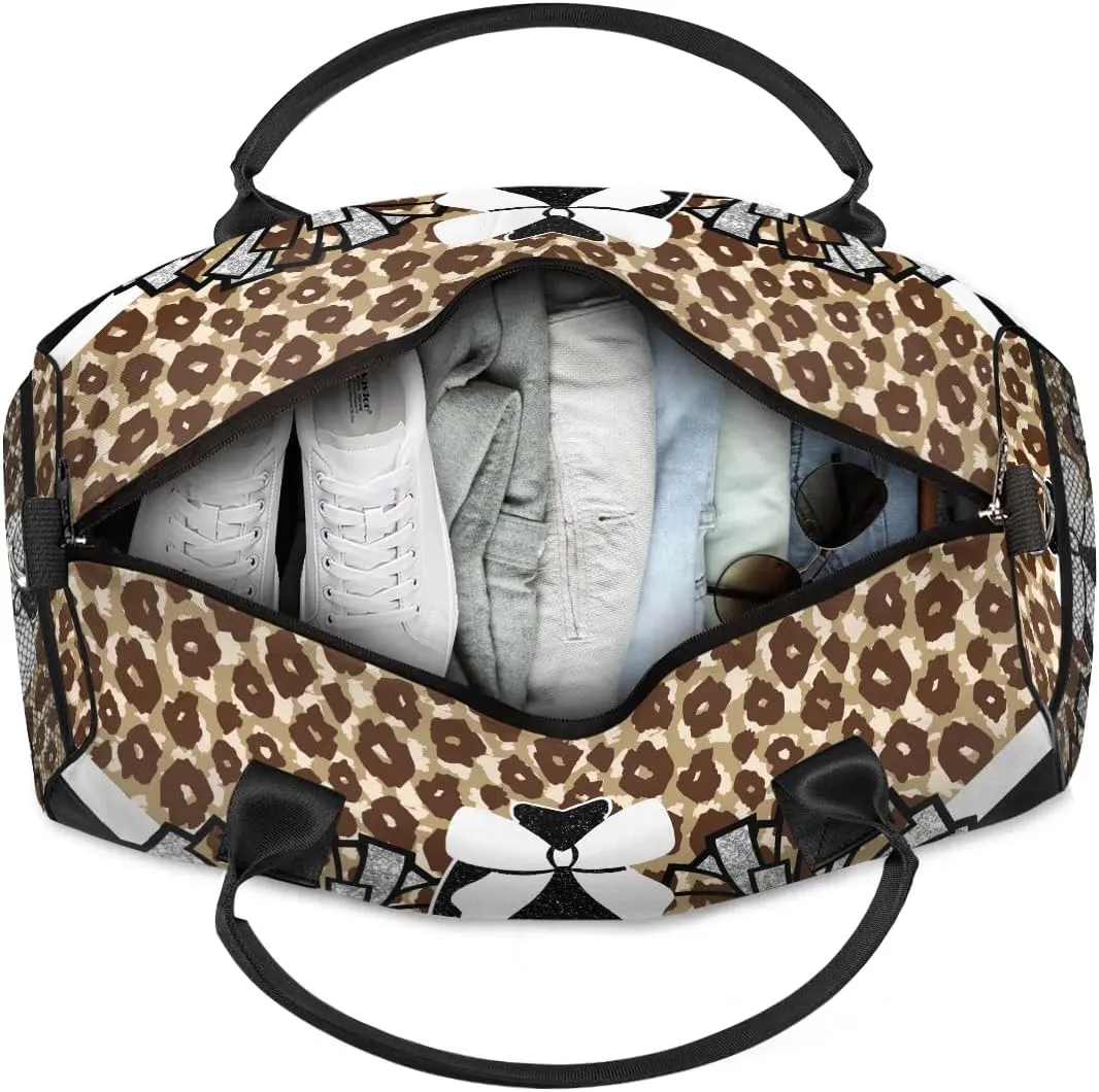 Personalized Gym Bag Cheer Sports Duffle Bag with Name Waterproof Foldable Cheerleaders Weekender Overnight Travel Bag for Women Brown
