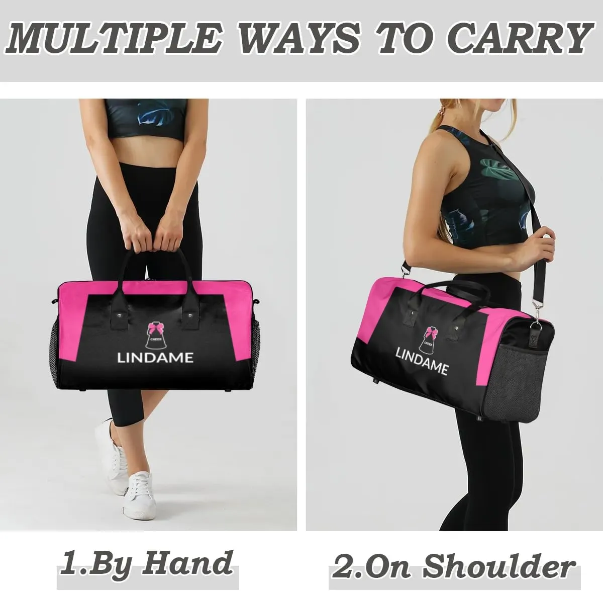 Personalized Gym Bag for Women Cheer Cheerleader Duffel Bag with Custom Text, Cheer Duffle Bag for Travel, Fitness & Workout, Sports Gifts for Women