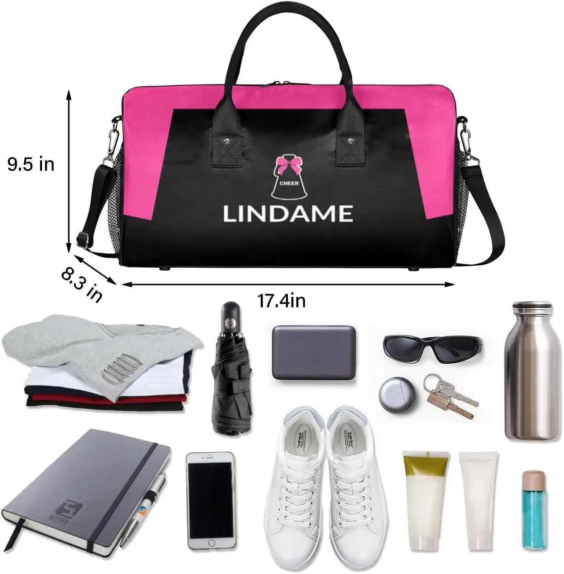 Personalized Gym Bag for Women Cheer Cheerleader Duffel Bag with Custom Text, Cheer Duffle Bag for Travel, Fitness & Workout, Sports Gifts for Women