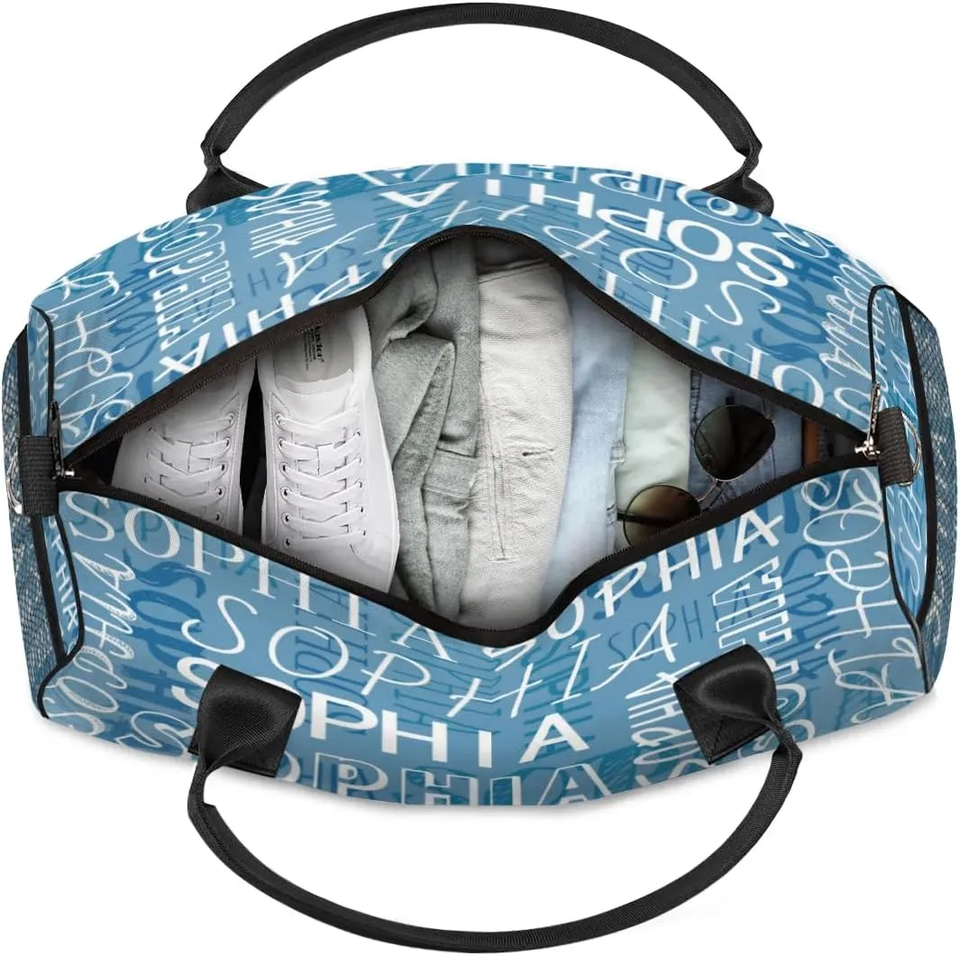 Personalized Name Sport Duffel Bags, Custom Gym Duffel Bag for Women Men, Customized Gymnastics Ballet Dance Bag Overnight Weekender Bag, Blue