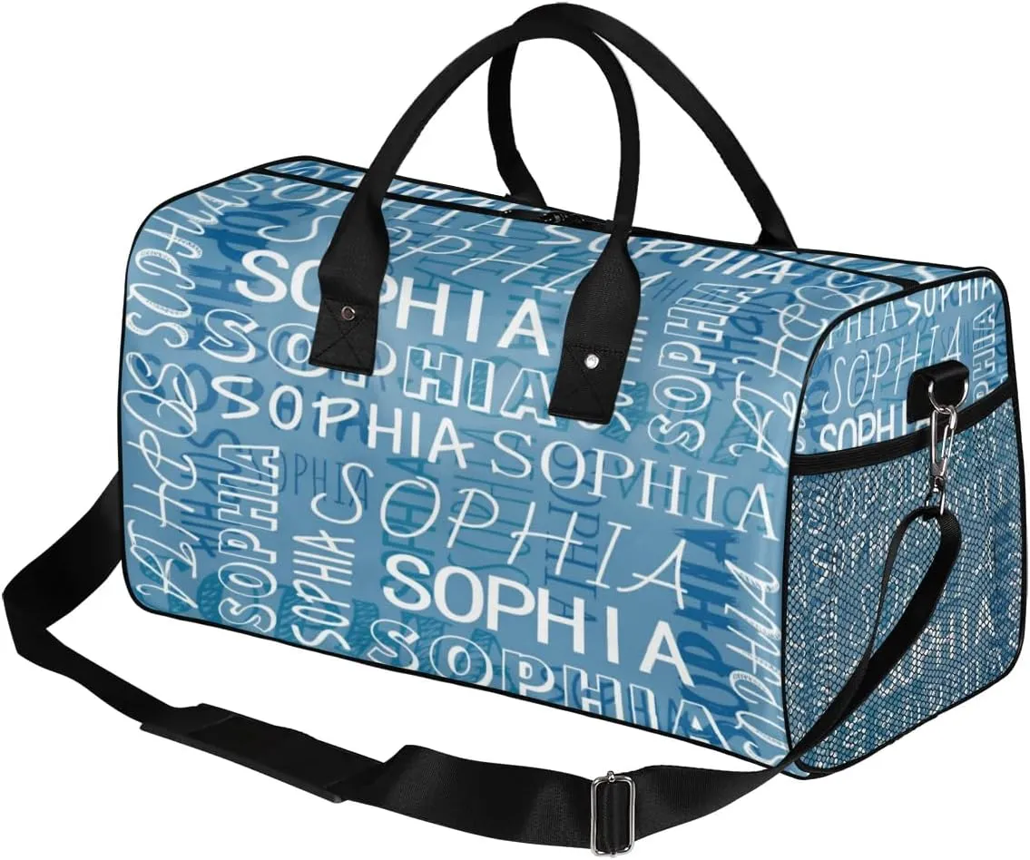 Personalized Name Sport Duffel Bags, Custom Gym Duffel Bag for Women Men, Customized Gymnastics Ballet Dance Bag Overnight Weekender Bag, Blue