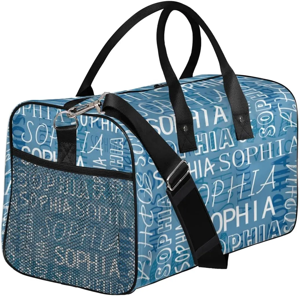 Personalized Name Sport Duffel Bags, Custom Gym Duffel Bag for Women Men, Customized Gymnastics Ballet Dance Bag Overnight Weekender Bag, Blue