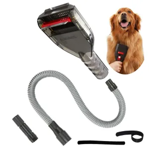 Pet Shedding Brush Vacuum Attachment, Grooming Tool Kit for Most Vacuums, Cat Dog Hair Deshedding Groomer with Extension Hose and Universal Adapters