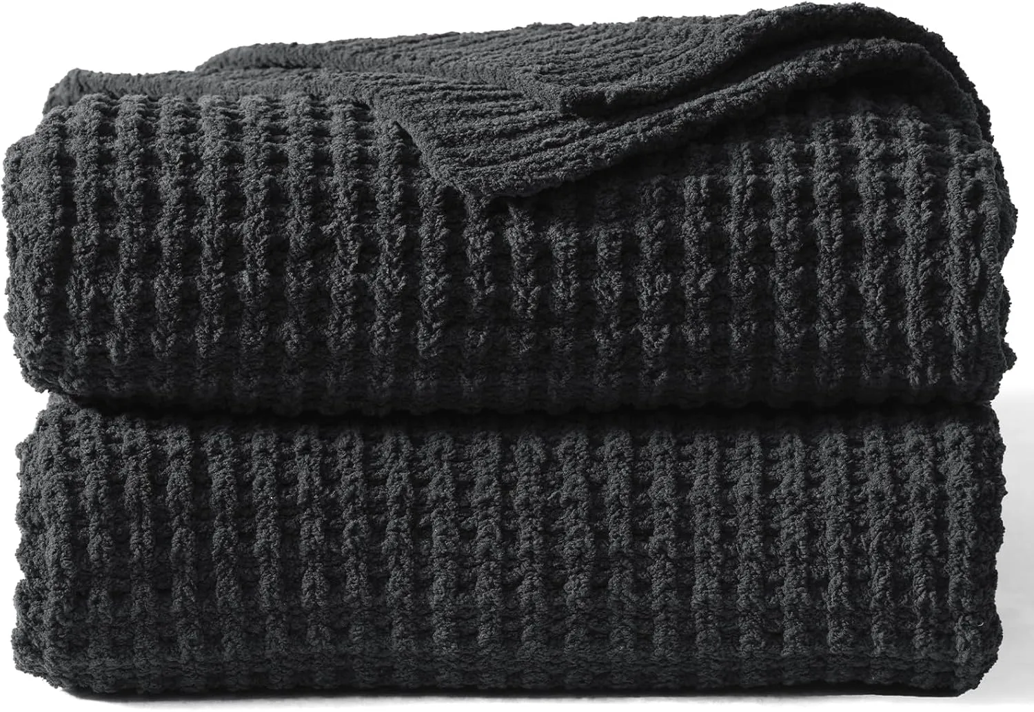 PHF Chenille Waffle Knit Blanket Twin Size- Plush Warm & Cozy 60" x 80" Ultra Soft Blanket- Chunky Fluffy Waffle Bedding for Home Decor - Charcoal Grey