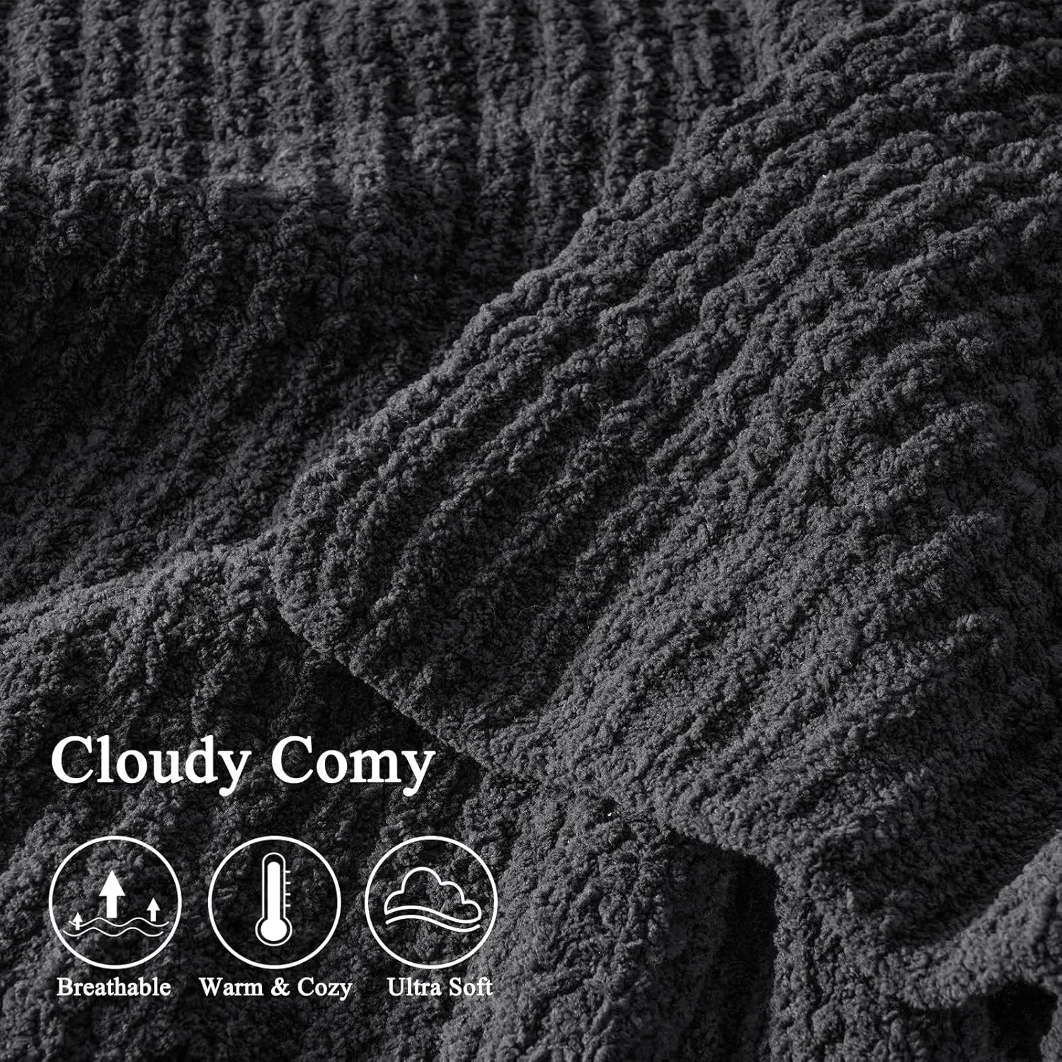 PHF Chenille Waffle Knit Blanket Twin Size- Plush Warm & Cozy 60" x 80" Ultra Soft Blanket- Chunky Fluffy Waffle Bedding for Home Decor - Charcoal Grey