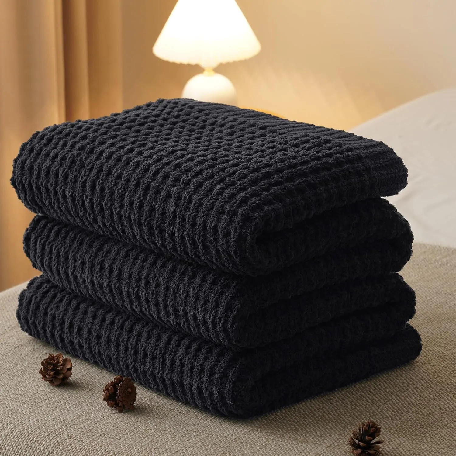 PHF Chenille Waffle Knit Blanket Twin Size- Plush Warm & Cozy 60" x 80" Ultra Soft Blanket- Chunky Fluffy Waffle Bedding for Home Decor - Charcoal Grey