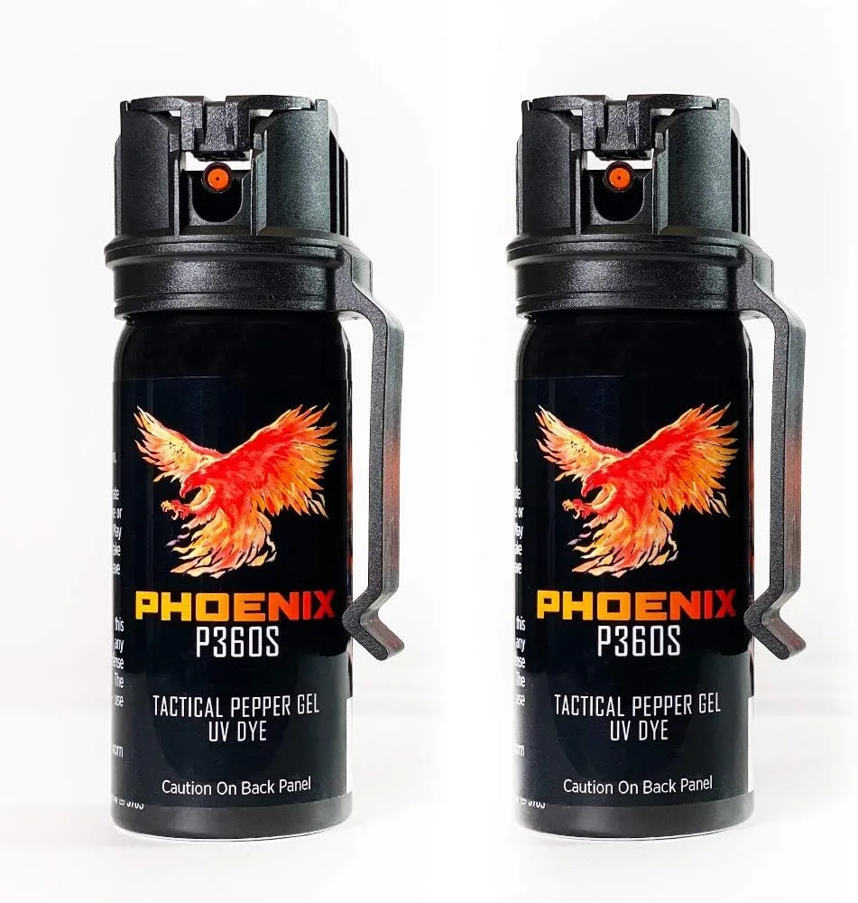 Phoenix P360S Pepper Gel from qseel. Maximum Strength Police & Military Grade Pepper Spray, Gel is Better, Sprays at Any Angle 18 feet, Flip-top Safety and Belt Clip Included
