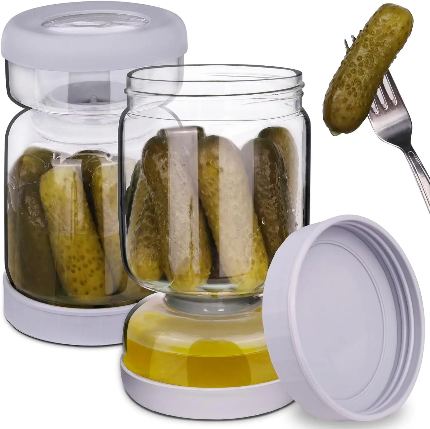Pickle Jar, Pickle and Olive Hourglass Jar Pickle Juice Separator from Wet and Dry, Upgrade Food-grade ABS Lid and BPA Free Hourglass Pickle Jar for Airtight Food Storage 2 Pack