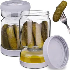 Pickle Jar, Pickle and Olive Hourglass Jar Pickle Juice Separator from Wet and Dry, Upgrade Food-grade ABS Lid and BPA Free Hourglass Pickle Jar for Airtight Food Storage 2 Pack