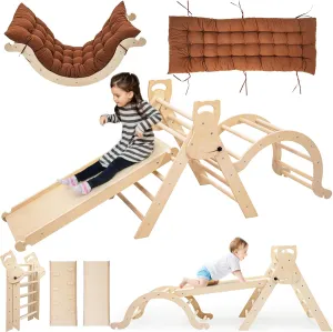 Pikler Triangle Set with Cushion, Arch and Slide, Toddler Climbing Toys Indoor Playground, Montessori Climbing Set, Indoor Jungle Gym, Wooden Pickler-3 Piece Climbing Gym for Kids 1.5-6yr