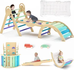 Pikler Triangle Set with Cushion, Climbing Toys for Toddlers 1-3 Inside Toddler Climbing Toys Indoor, Baby Climbing Gym, Montessori Climbing Set, 9 Combinations Indoor Playground Jungle Gyms