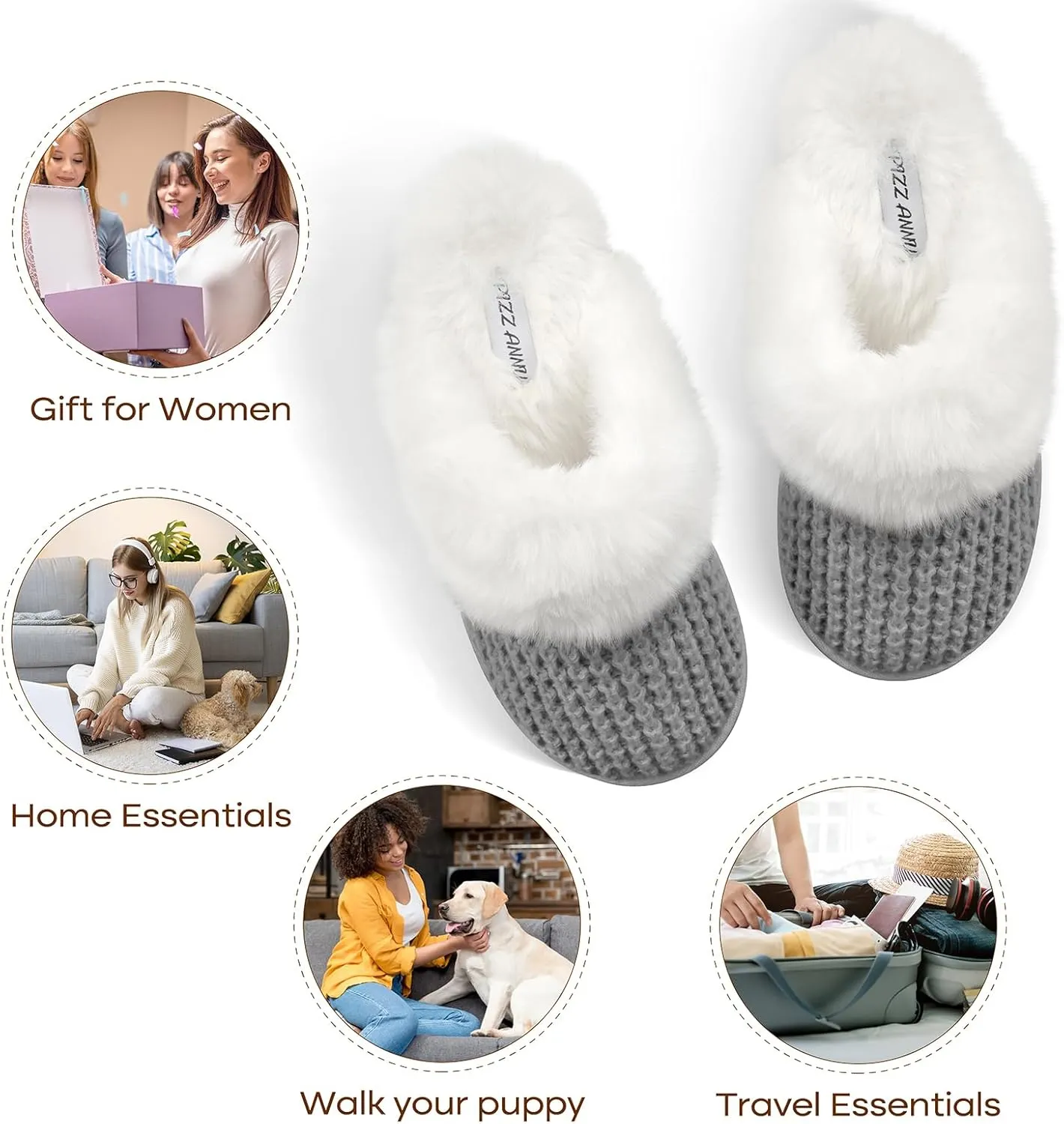 PIZZ ANNU Women's Platform Knit Slippers Comfy Winter Warm Fluffy Memory Foam Slip-On Scuff Faux Fur Plush House Slides Shoes for Indoor & Outdoor