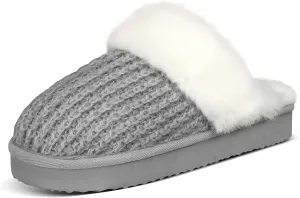 PIZZ ANNU Women's Platform Knit Slippers Comfy Winter Warm Fluffy Memory Foam Slip-On Scuff Faux Fur Plush House Slides Shoes for Indoor & Outdoor