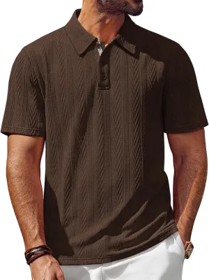 PJ PAUL JONES Men's Textured Knit Polo Shirt Short Sleeve Regular Fit Stretch Collared Summer Shirts