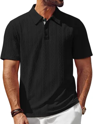 PJ PAUL JONES Men's Textured Knit Polo Shirt Short Sleeve Regular Fit Stretch Collared Summer Shirts